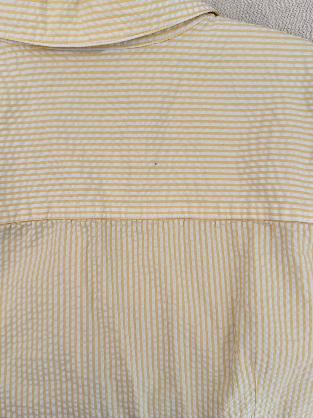 LL Bean Seersucker Butter Yellow Button Striped Coastal Top (XL) - Picture 6 of 7